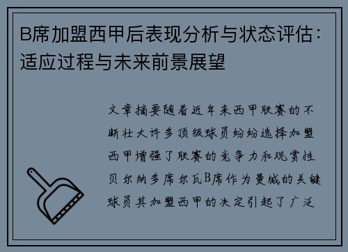 B席加盟西甲后表现分析与状态评估：适应过程与未来前景展望